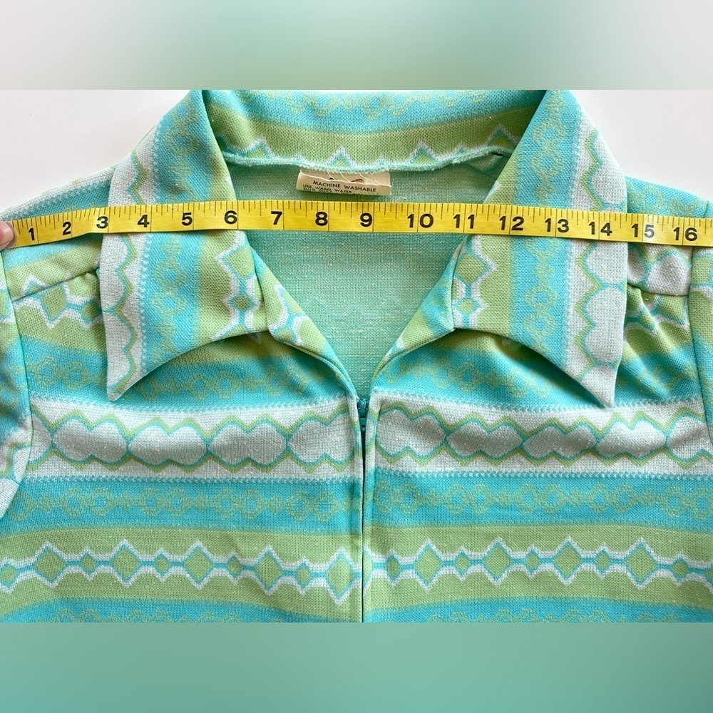 Vintage 70s Flutterby Mod Go Go Geometric Collared Zip Belt Dress - Picture 7 of 15
